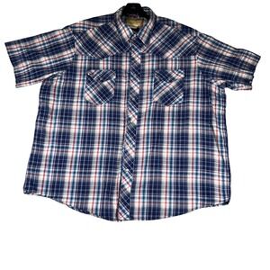 Wrangler Western Fashion Snap Shirt Mens XL‎ Blue Red Plaid SS Pearl Snap